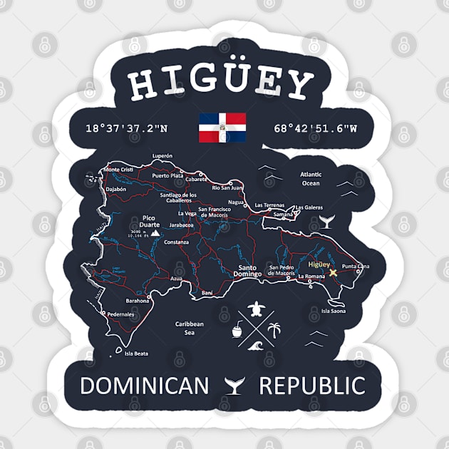 Higüey Dominican Republic Flag Travel Map Coordinates GPS Sticker by French Salsa